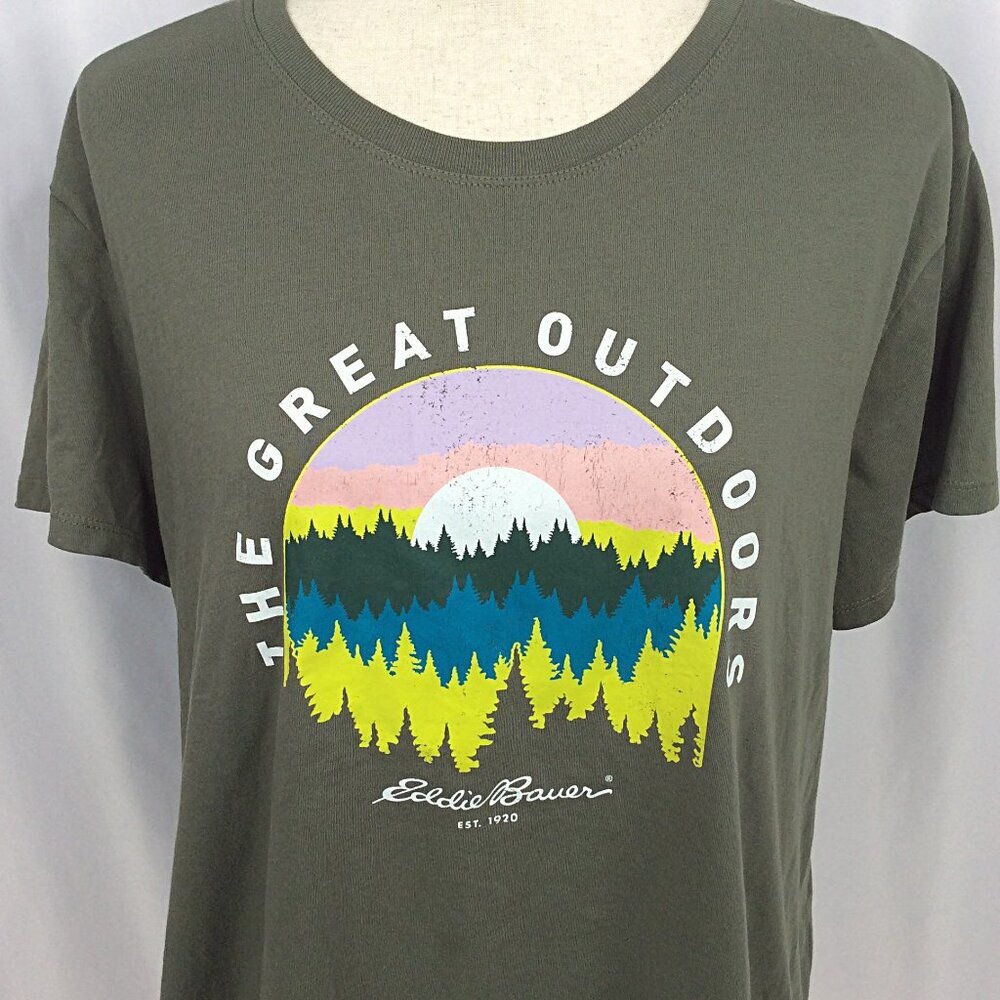 Eddie Bauer Graphic Print T-Shirt Womens Size 2XL Green Short Sleeve Outdoor - Picture 5 of 7